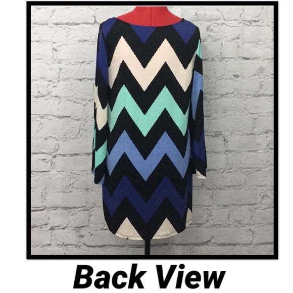 Bell Sleeve Chevron Shift Dress by Blossom Apparel - Picture 2 of 8